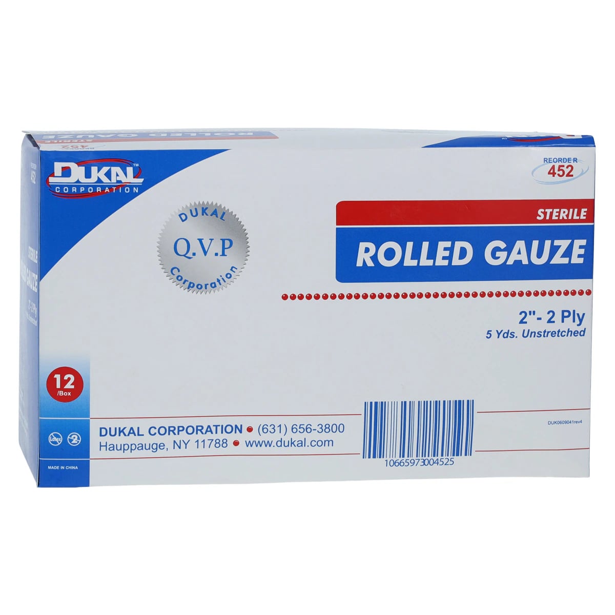 Dukal Gauze Bandage Roll, 2 Ply, Sterile, 2" x 5 yd, 12/Package