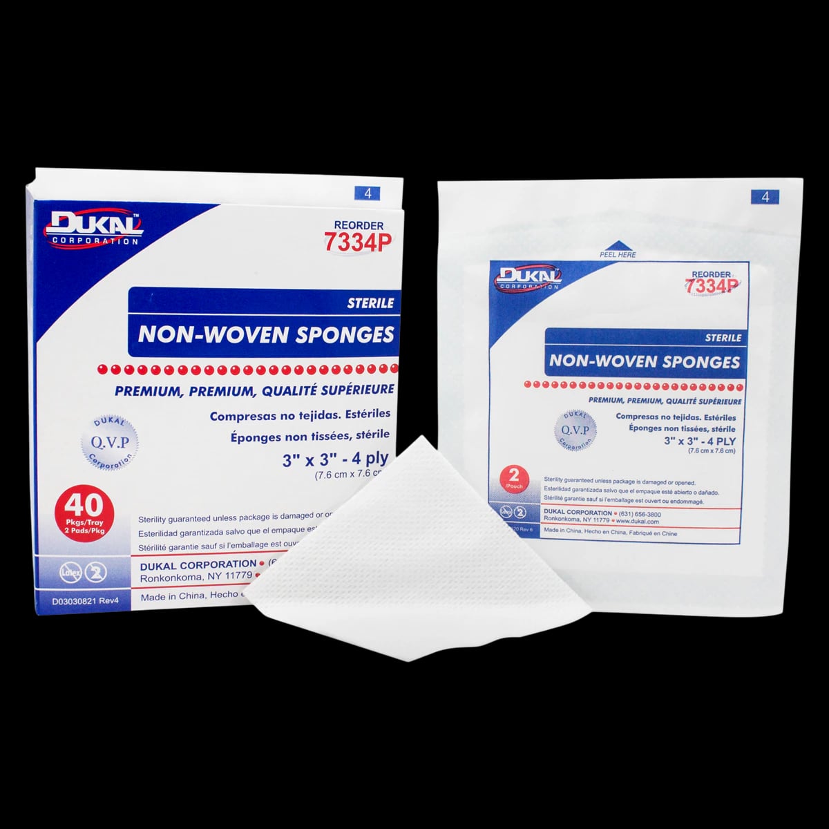 Dukal Premium Non-Woven Sponge, 3x3", 4-Ply, Sterile, Rayon/Polyester Blend, Latex-Free
