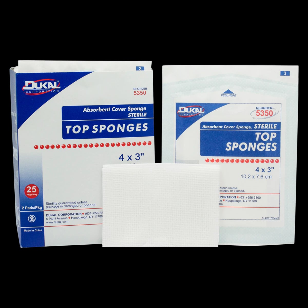 Dukal Sponge Top Nonwoven ST, Rayon/Polyester Blend, 3x4", Sterile, Latex-Free