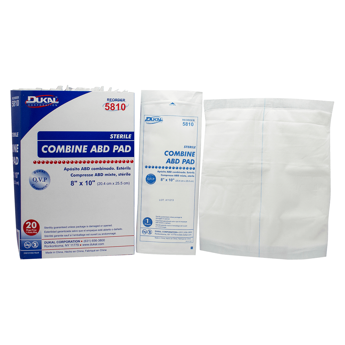 Dukal Cellulose ABD Combine Pad, 8" x 10", Sterile, 1 per Pack