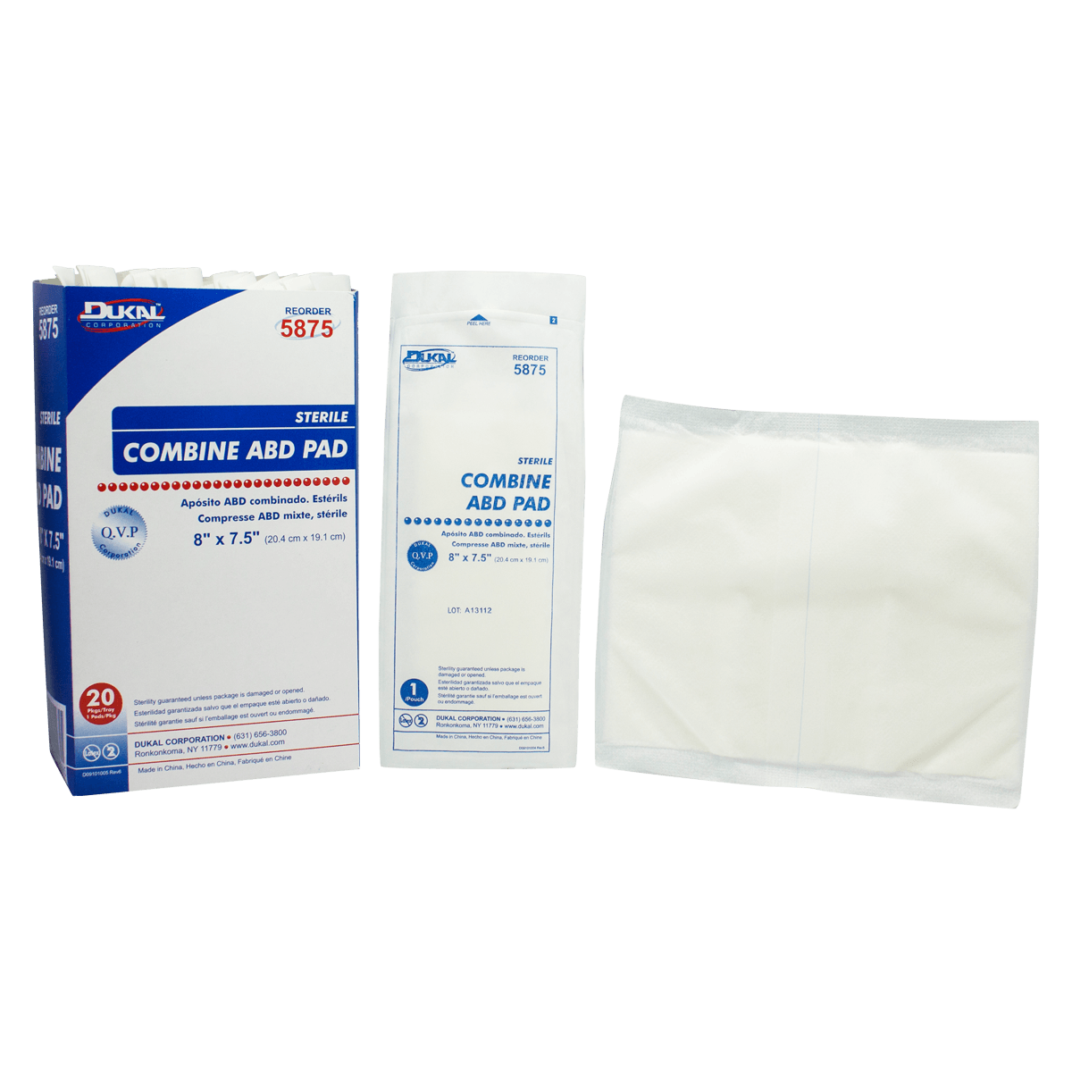 Dukal Cellulose ABD Combine Pad, 8x7-1/2", Sterile, Latex-Free, 1/Each
