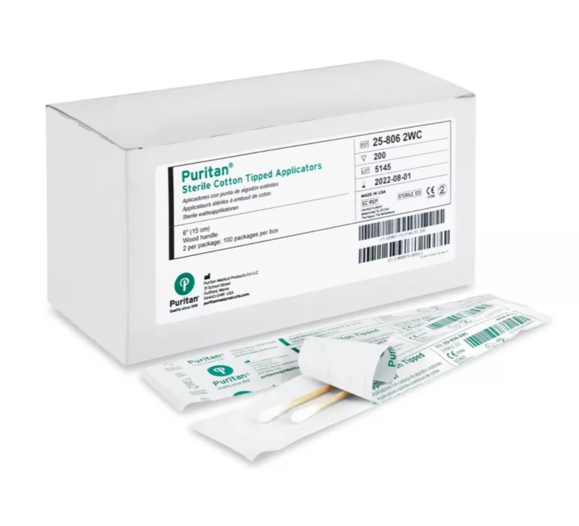 Pur-Wraps Sterile Cotton-Tipped Applicators, 6 in Rigid Wood Shaft, 200/Box