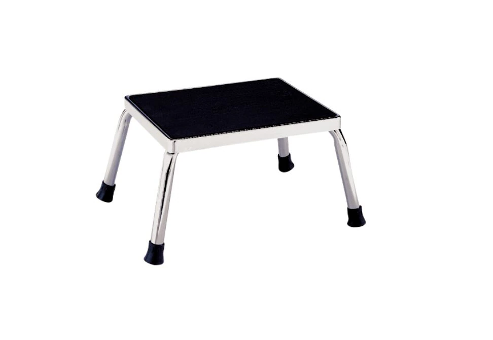 Blickman Industries Model 1250 Step Stool, Chrome 4-Leg with Non-Slip Rubber Mat, Black Top