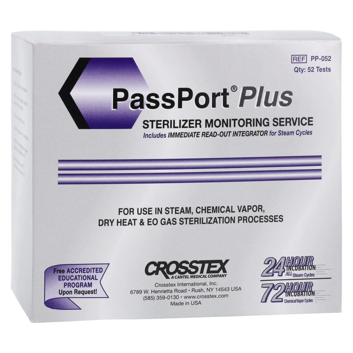 PassPort Plus Sterilizer Monitoring Service, Mail-In Biological Indicator, 52/Pk, PP-052