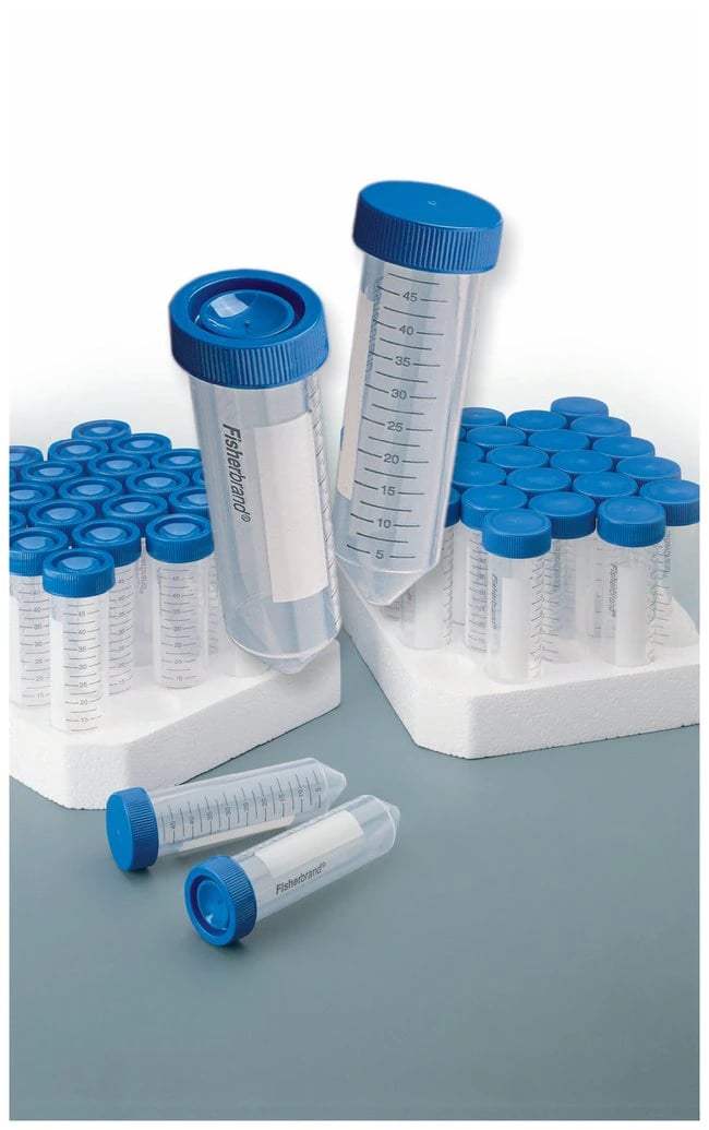 Fisher Scientific Easy Reader Centrifuge Tube, Polypropylene, 50mL, 28x115mm, Graduated, Clear, Snap Cap, Conical Bottom, Sterile, Disposable with Marking Spot, 500/Case