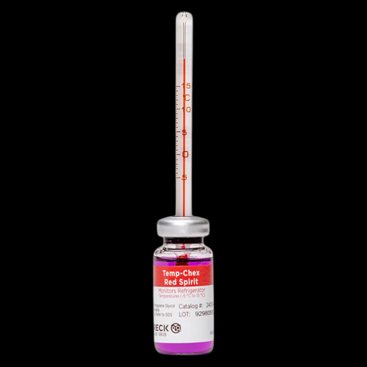 Streck Temp-Chex Red-Spirit Freezer Thermometer, Celsius -30 to 0°C, Mercury-Free, Each