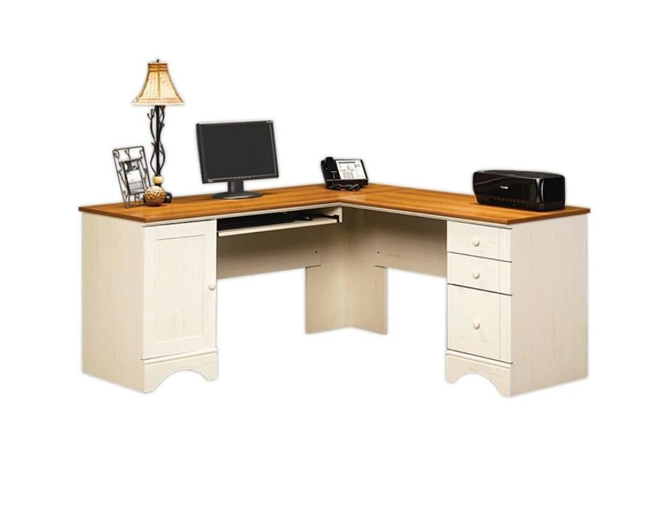 Sauder Harbor View Collection Corner Computer Desk, Antiqued White