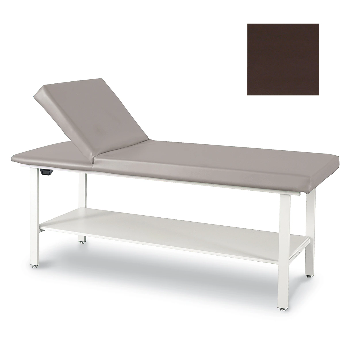 Winco Mfg Treatment Table with Adjustable Back and Shelf, Carob, 400 lb Capacity