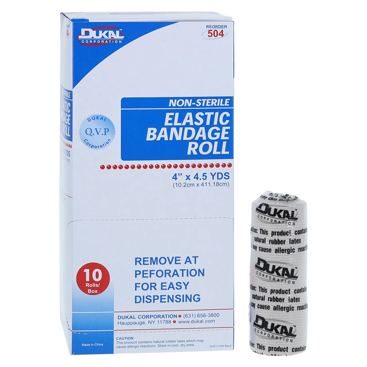 Dukal Stretch Bandage Elastic, 4" x 4.5 yd, Tan, Non-Sterile, 10/Box