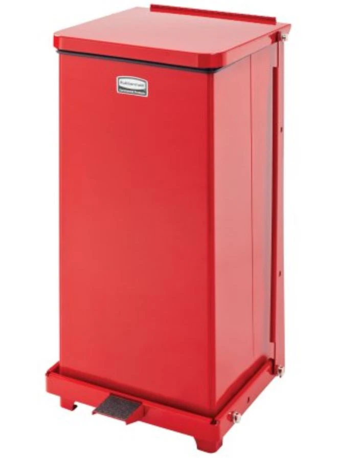 Rubbermaid Commercial Defenders Heavy-Duty Steel Step-On Waste Can, Red, 1 Each