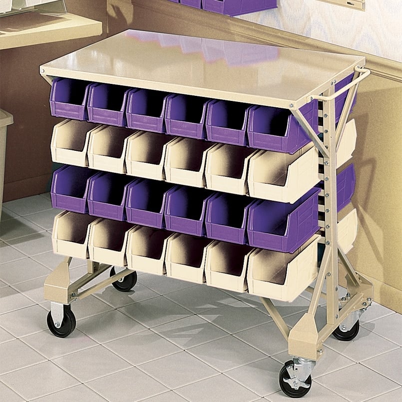 Health Care Logistics Mobile Bin Cart with Work Center, 38.5"H x 36.5"W x 24"D