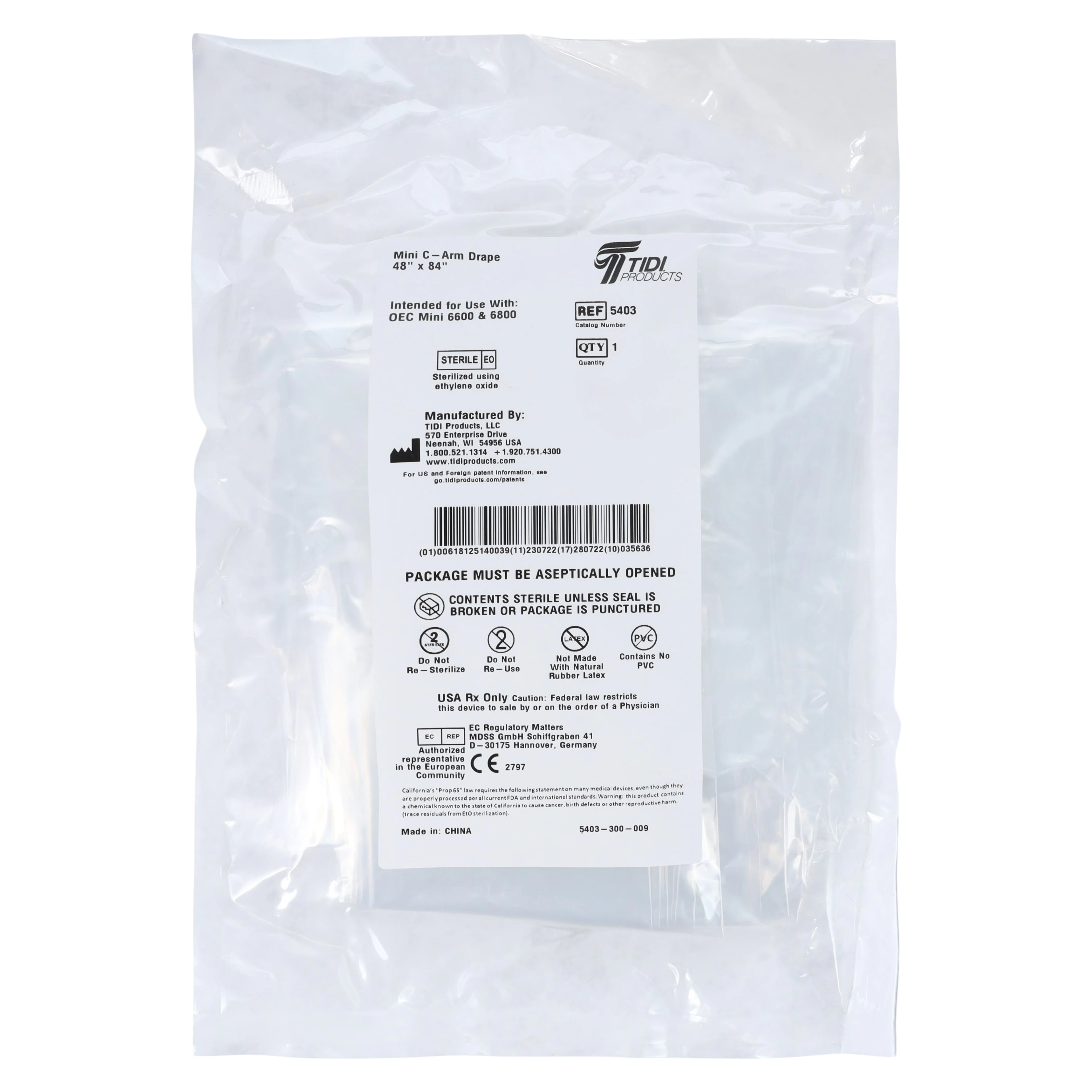 TidiShield X-ray Tube and C-Arm Cover, 48" x 84", Clear Plastic, Sterile, 25/Pk
