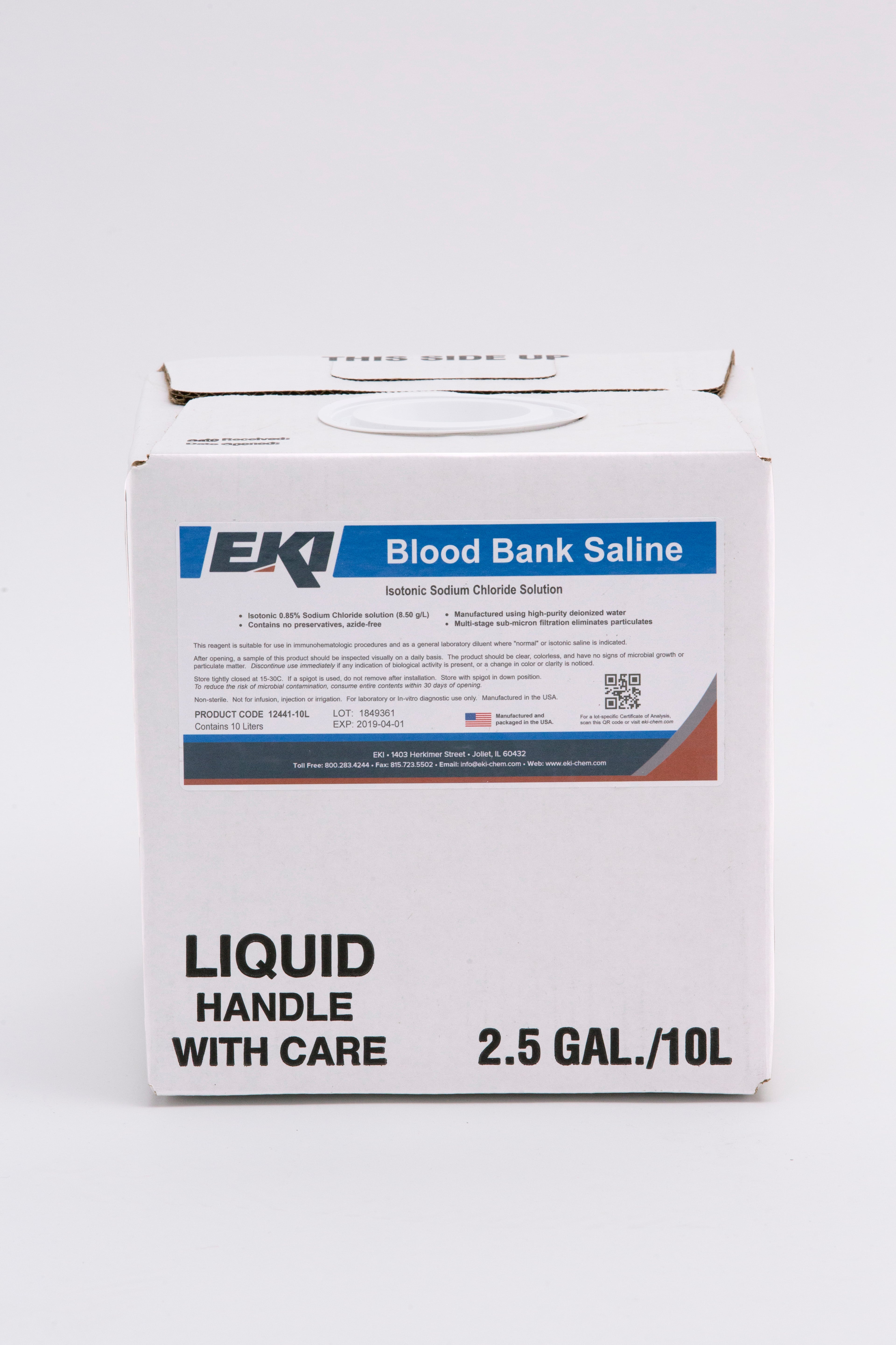 Blood Bank Sodium Chloride Solution 0.85%, Isotonic, Preservative-Free, 10L Cubitainer