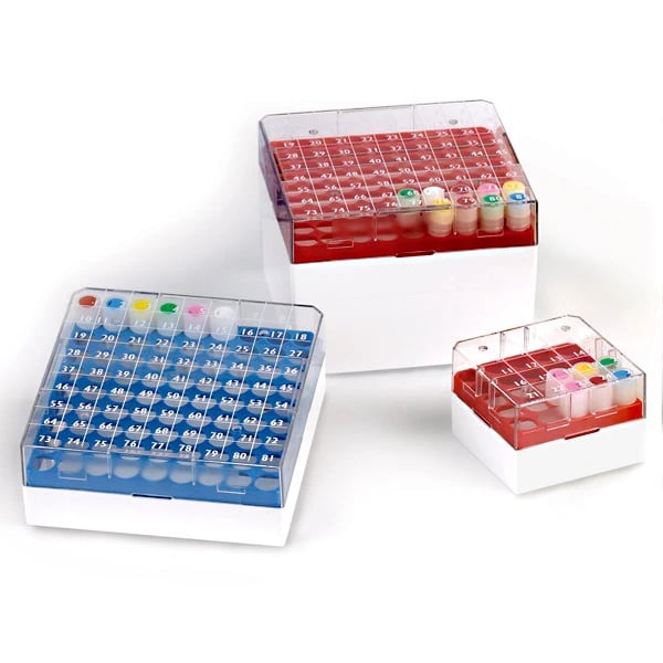 Globe Scientific BioBox Freezer Storage Box, Polycarbonate, 81-Place, for 1-2 mL Cryoclear Vials, Green, 5/Box