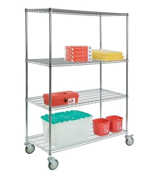 Lakeside Wire Cart, 4-Shelf, 18" x 48" x 60", 5" Casters