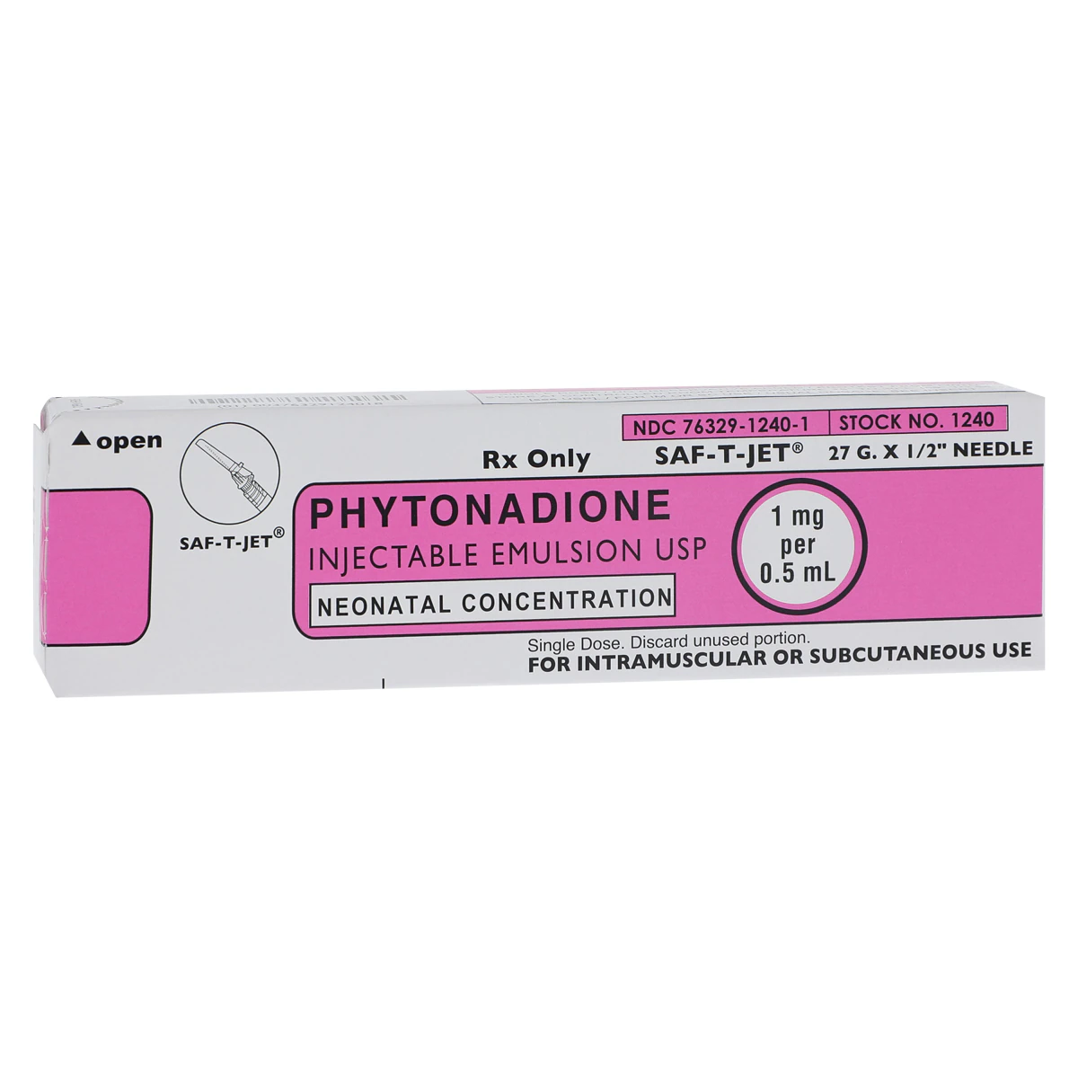 Phytonadione (Vitamin K) Injection 1mg/0.5mL Saf-T-Jet Prefilled Syringe, 27G x 0.5" Needle, 0.5mL, 10/Package