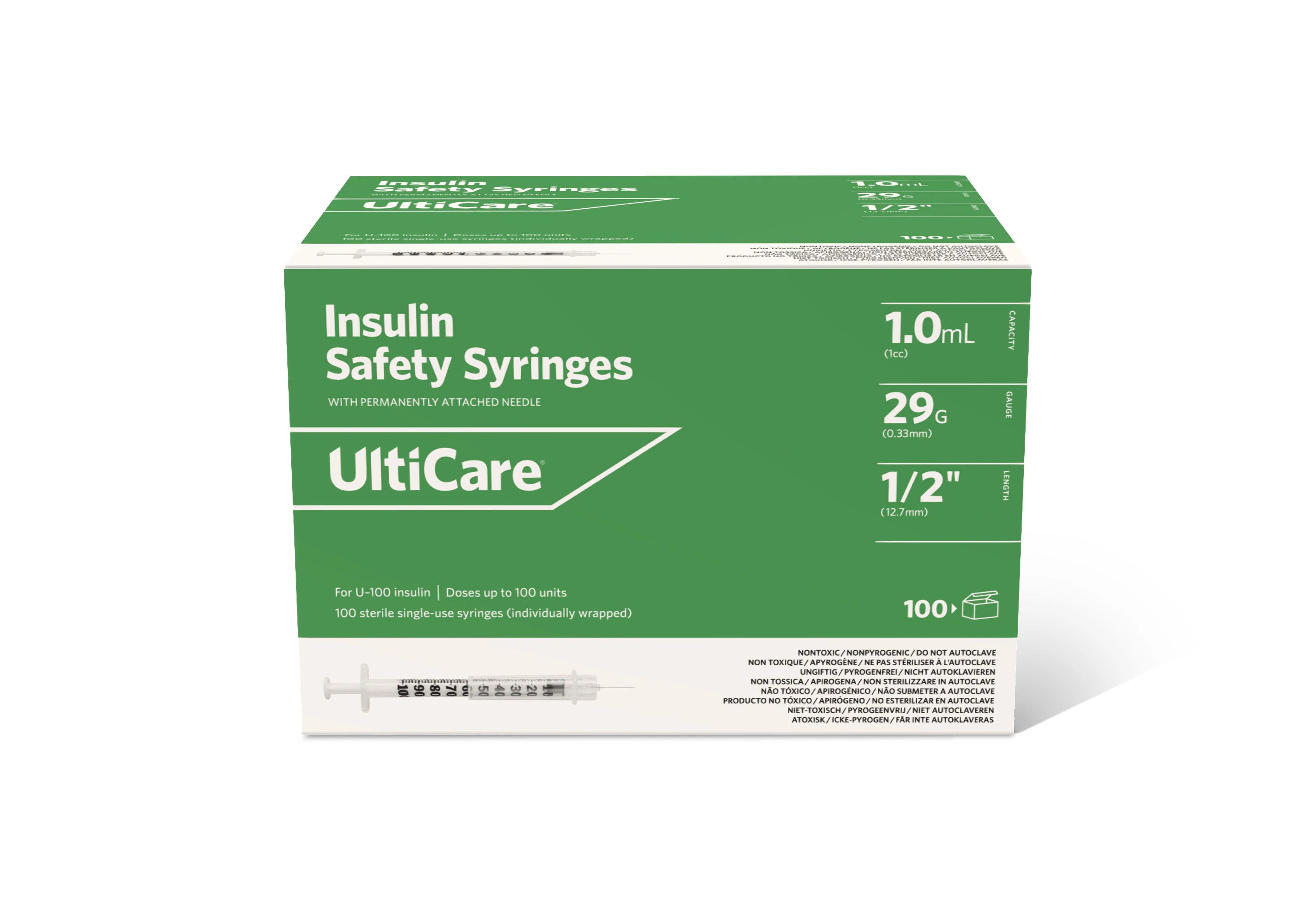 UltiCare Insulin Syringe with Needle, 1mL, 29G x 1/2", Blister Pack, Sterile, 500/Case