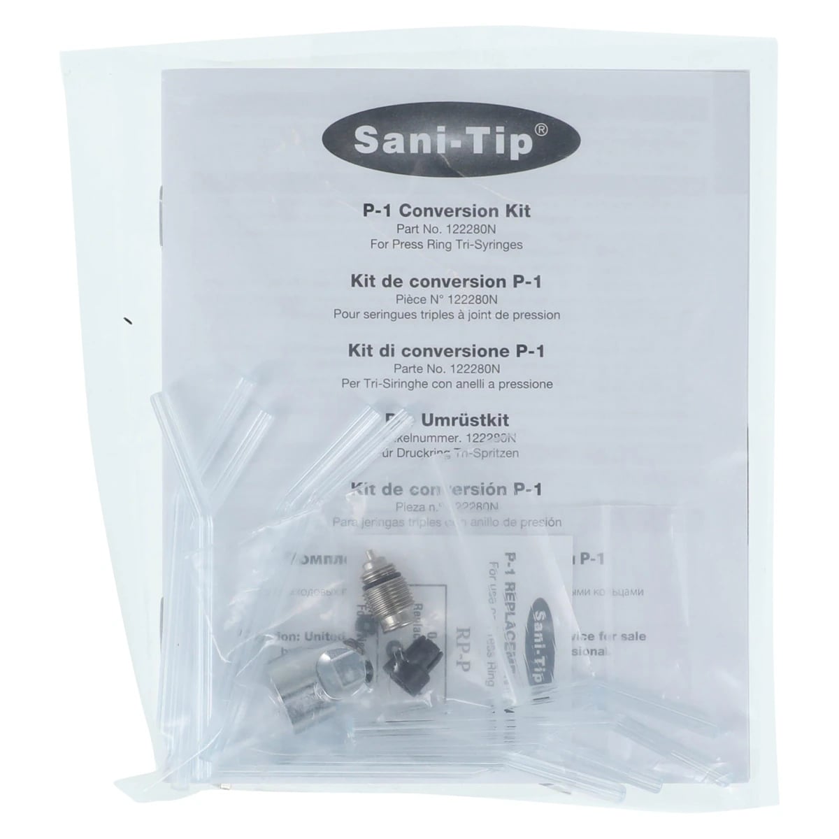 Sani-Tip P-Conversion Kit for Press Ring Syringe (DCI), Clear, 10 Tips + 1 Adapter, P-1