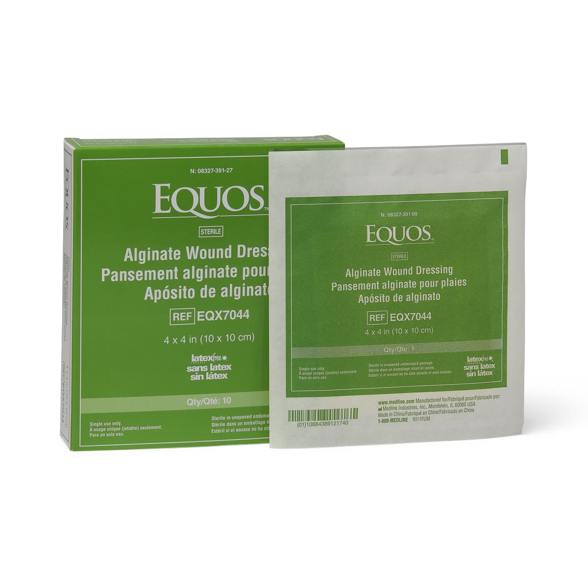 Medline Equos Calcium Alginate Wound Dressing, 4" x 4", Adhesive, Absorbent, Latex-Free