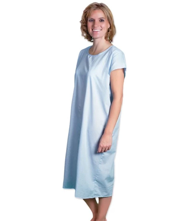 Core Products Patient Gown, Adult Unisex, Large, Blue, Embossed Cotton/Poly, Reusable, Without Pockets