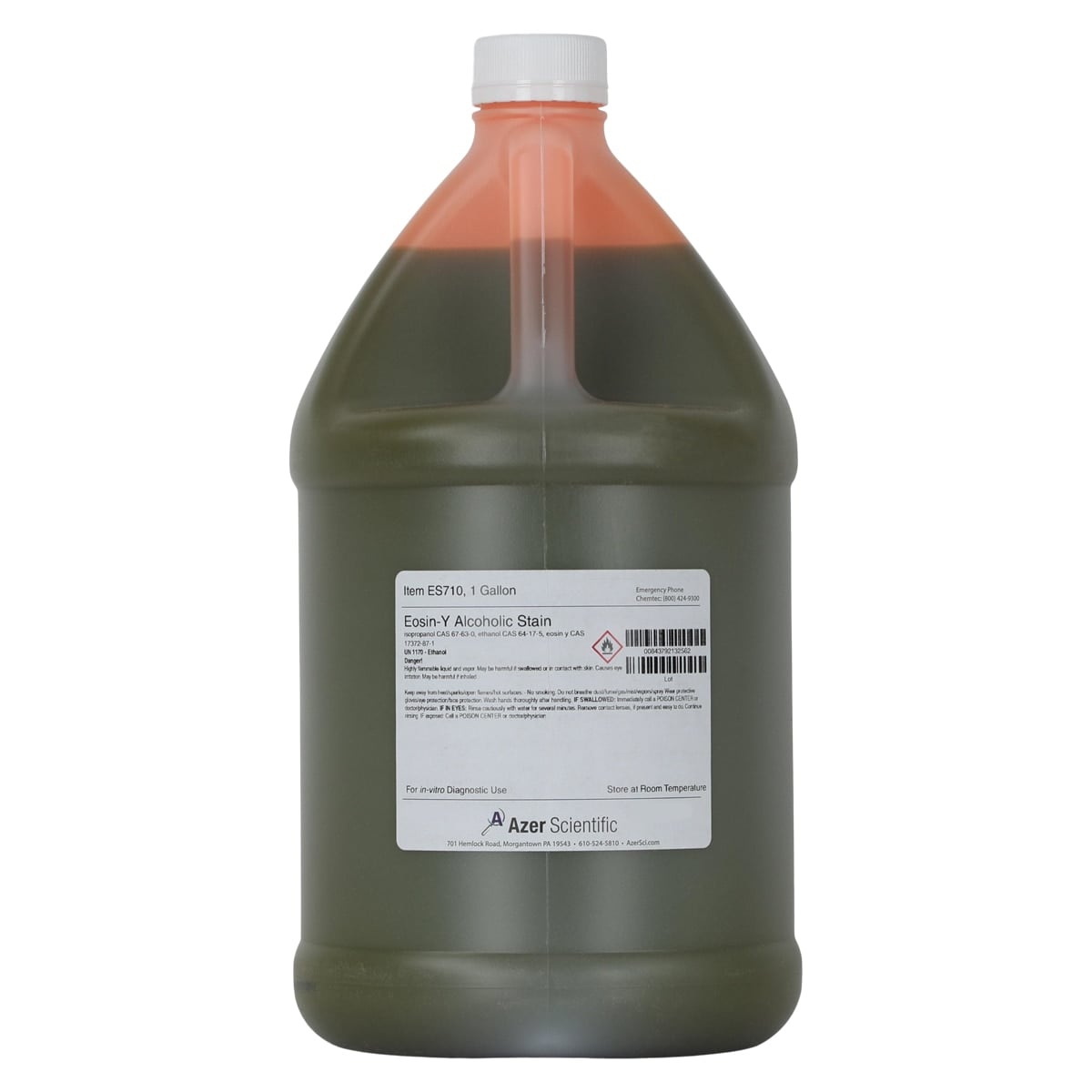 Azer Scientific Eosin Y Stain, Alcoholic, 1 Gallon (3.8 L) Bottle, 4/Case