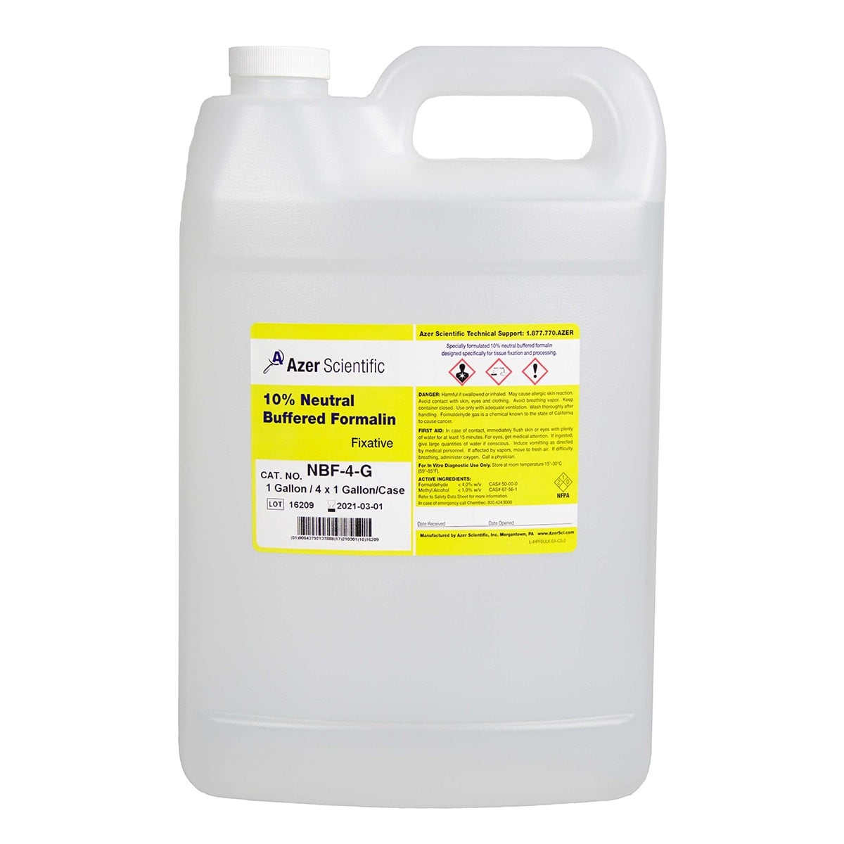 Azer Scientific Formalin 10% Neutral Buffered Solution, 1 Gallon, 4/Case