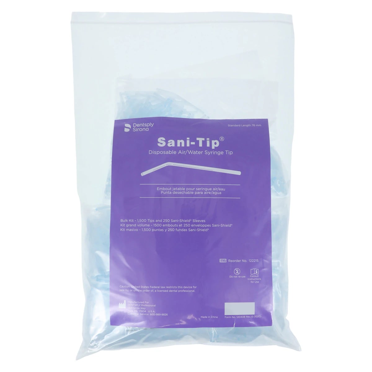 Sani-Tip Disposable Air/Water Syringe Tips, Clear, Bulk Pack of 1500, 122215