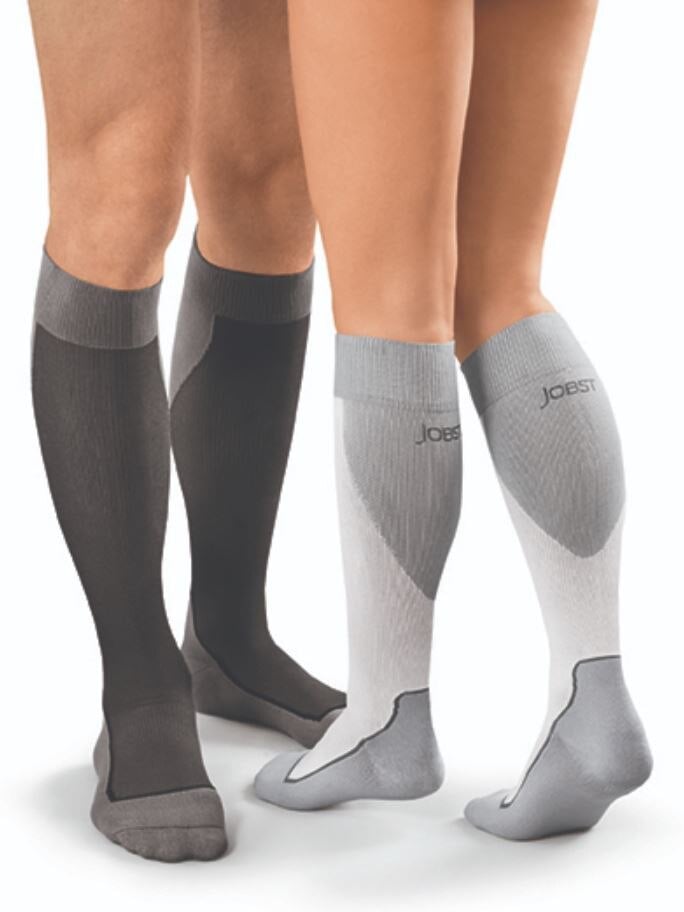 BSN Medical Sport Compression Socks, Knee High, Closed Toe, 20-30 mmHg, Small, White/Gray