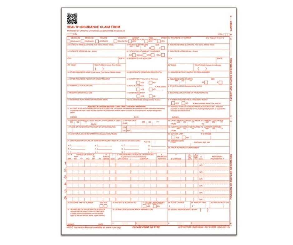 TOPS Laser CMS Forms with Bar, HCFA, 8.5" x 11", White, 250/Pack