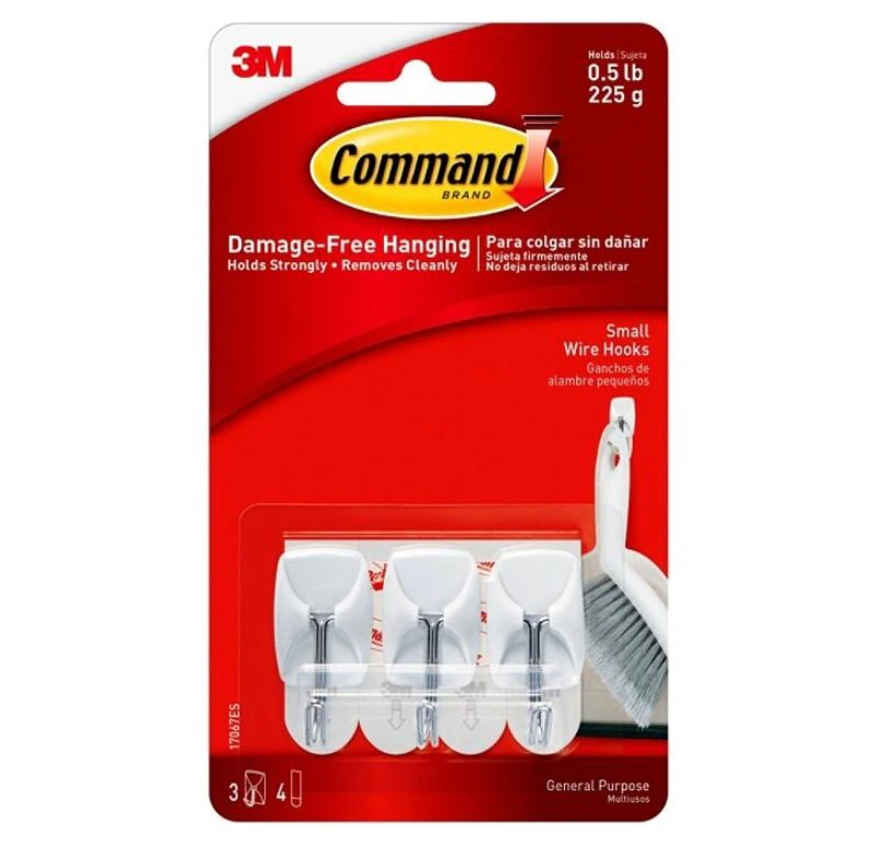 3M Command Damage-Free Wire Hooks, Small, 3/Pack