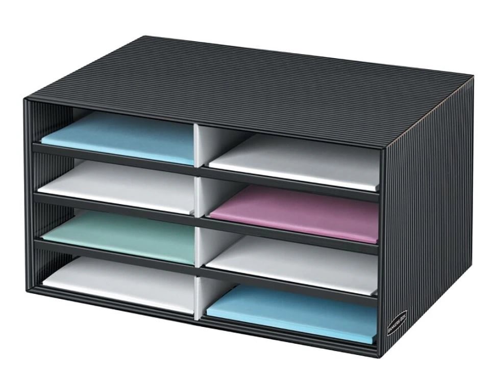 Fellowes Bankers Box Literature Sorter, 10.25" x 19.5" x 12.375", Black/Gray Pinstripe, Each