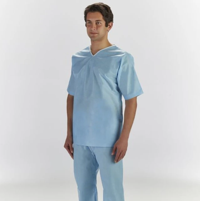 Graham Medical Patient Scrub Shirt, Medium, Light Blue, Short Sleeves, V-Neck, Unisex, 30/Case
