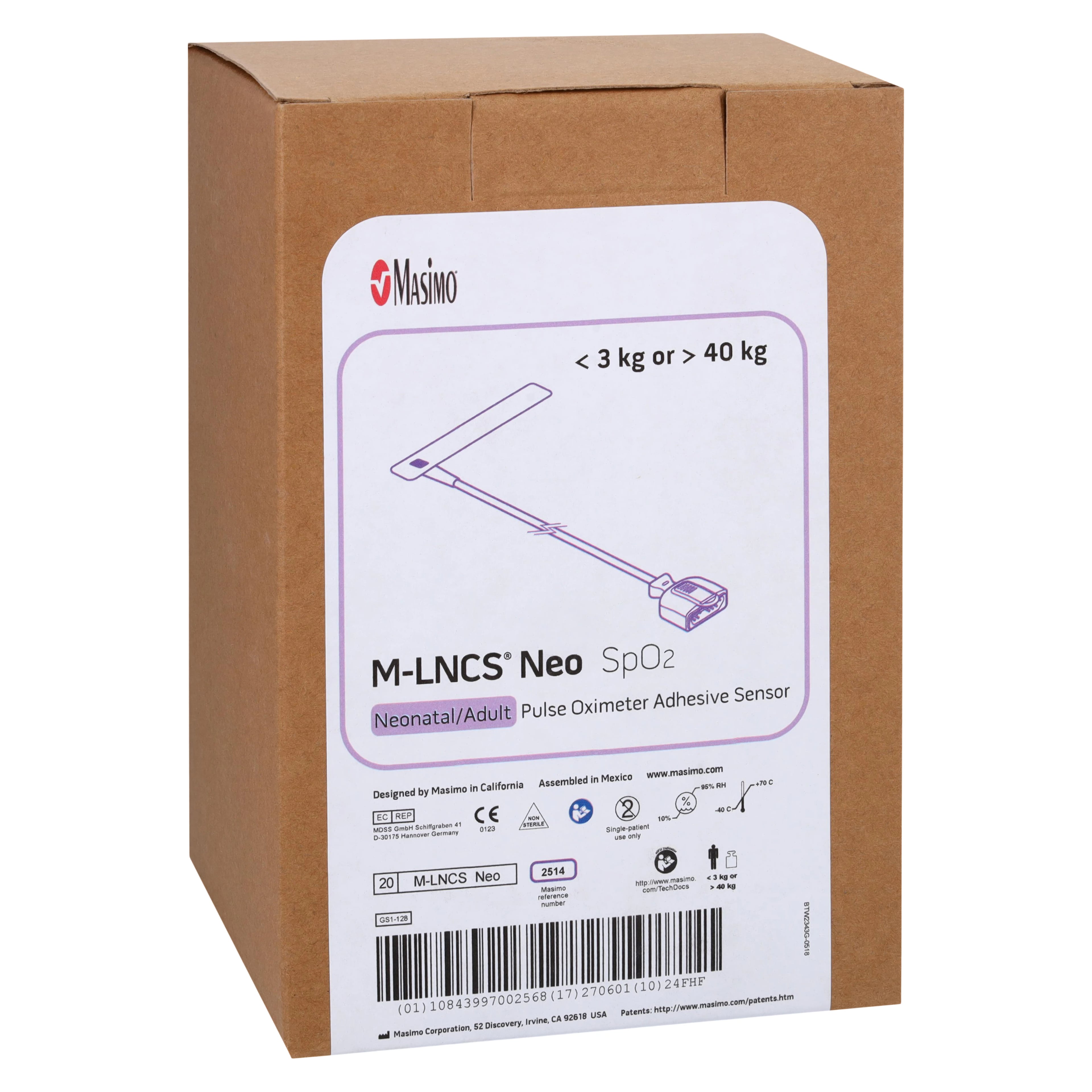 Masimo M-LNCS Adhesive SpO2 Sensor, Neonatal/Adult, Latex-Free, 20/Box