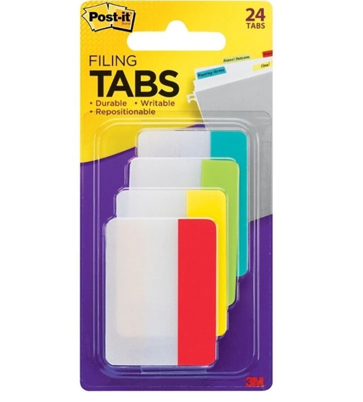 Post-it Durable Tabs, 2" Assorted Colors, Pad of 24 Flags, 24/Package