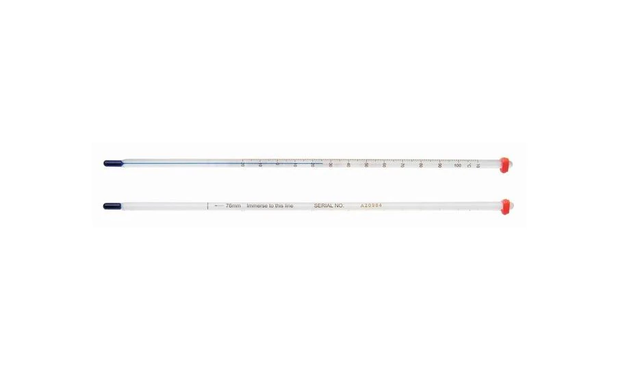 Fisherbrand Durac Plus Immersion Thermometer, Glass, -20 to +110°C, 300mm, Analog, ISO 17025, Each