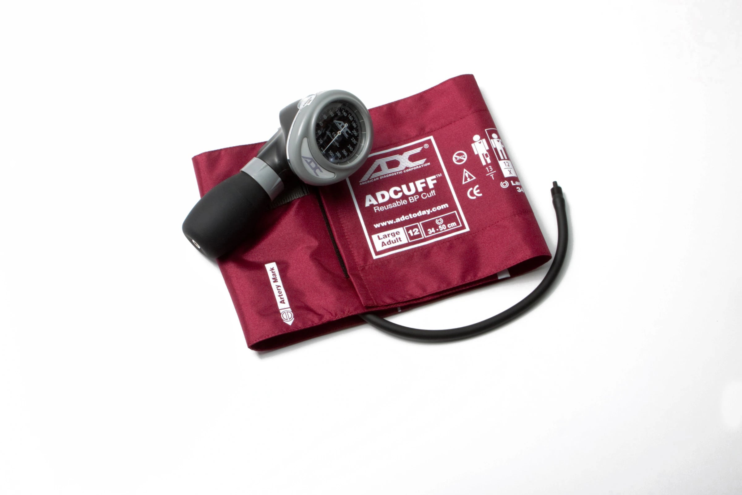 American Diagnostic Diagnostix Palm Aneroid Sphygmomanometer, Size 12 (Large), Burgundy, Palm703
