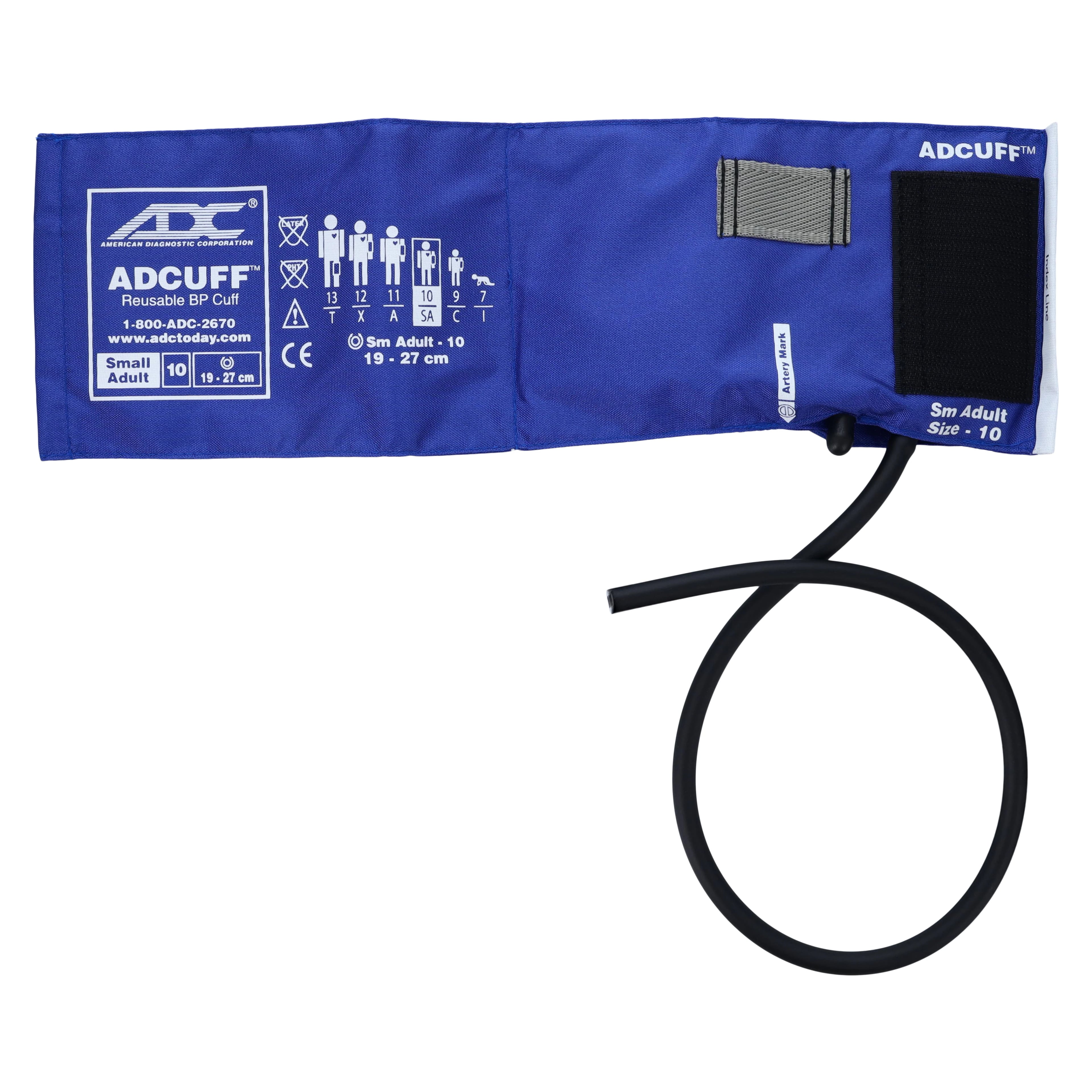 ADCUFF Blood Pressure Cuff & Bladder, 1-Tube, Size 10, Royal Blue, Latex-Free, for Palm Style Instruments