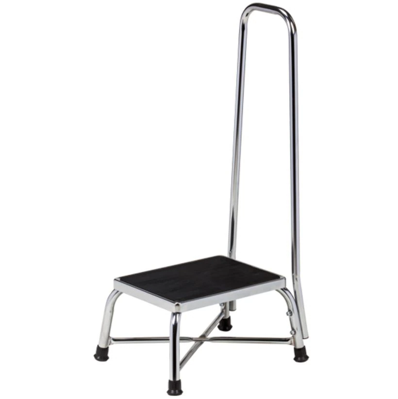 Clinton Industries Stool Step with Handrail, Chrome, 4-Leg, Each