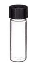 Wheaton Borosilicate Glass Sample Vial, Clear, Black Phenolic Cap with Rubber Liner, 20 mL, 72/Case