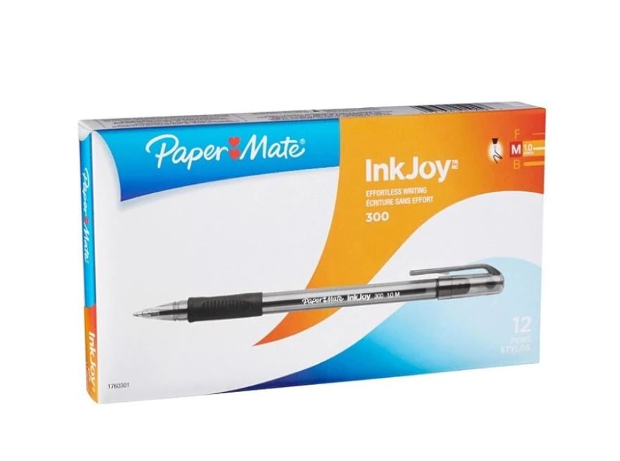 Paper Mate InkJoy 300 Stick Pen, Medium Point 1.0 mm, Black, 12/Pack