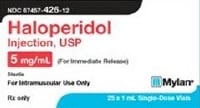 Haloperidol Lactate Injection, 5 mg/mL, 1 mL Single-Dose Vial, 25/Package, Mylan