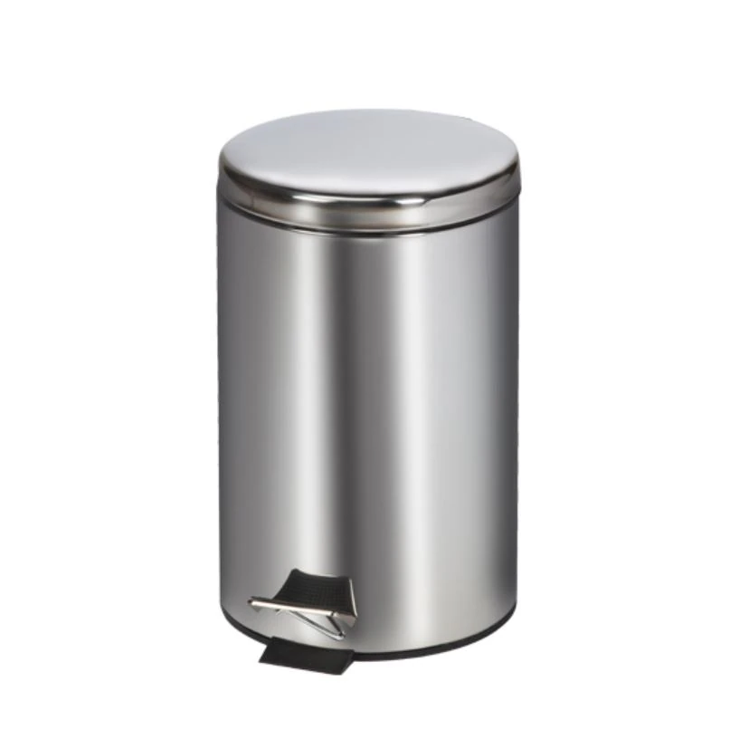 Clinton Industries Small Step-On Waste Can, Stainless Steel/Enamel Finish, Self-Closing Full-Width Hinge Lid, with 2 Biohazard Labels