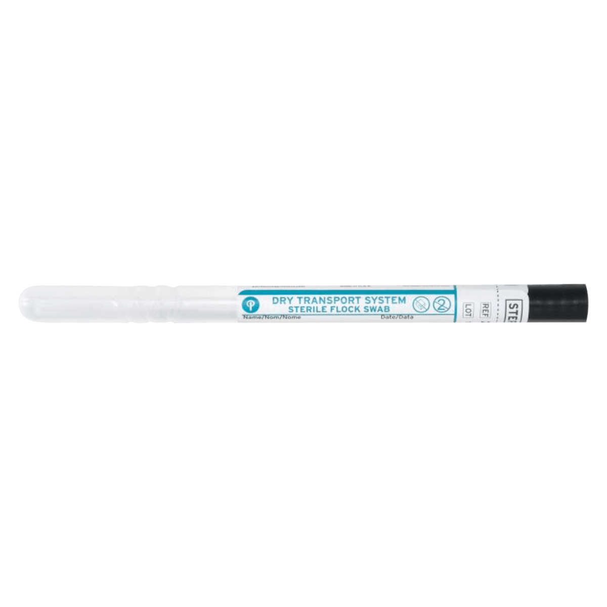PurFlock Ultra Sterile Flocked Swab with Dry Transport Tube, Polystyrene Handle, Mini-Tip, No Breakpoint, 6" Black Cap, 500/Case