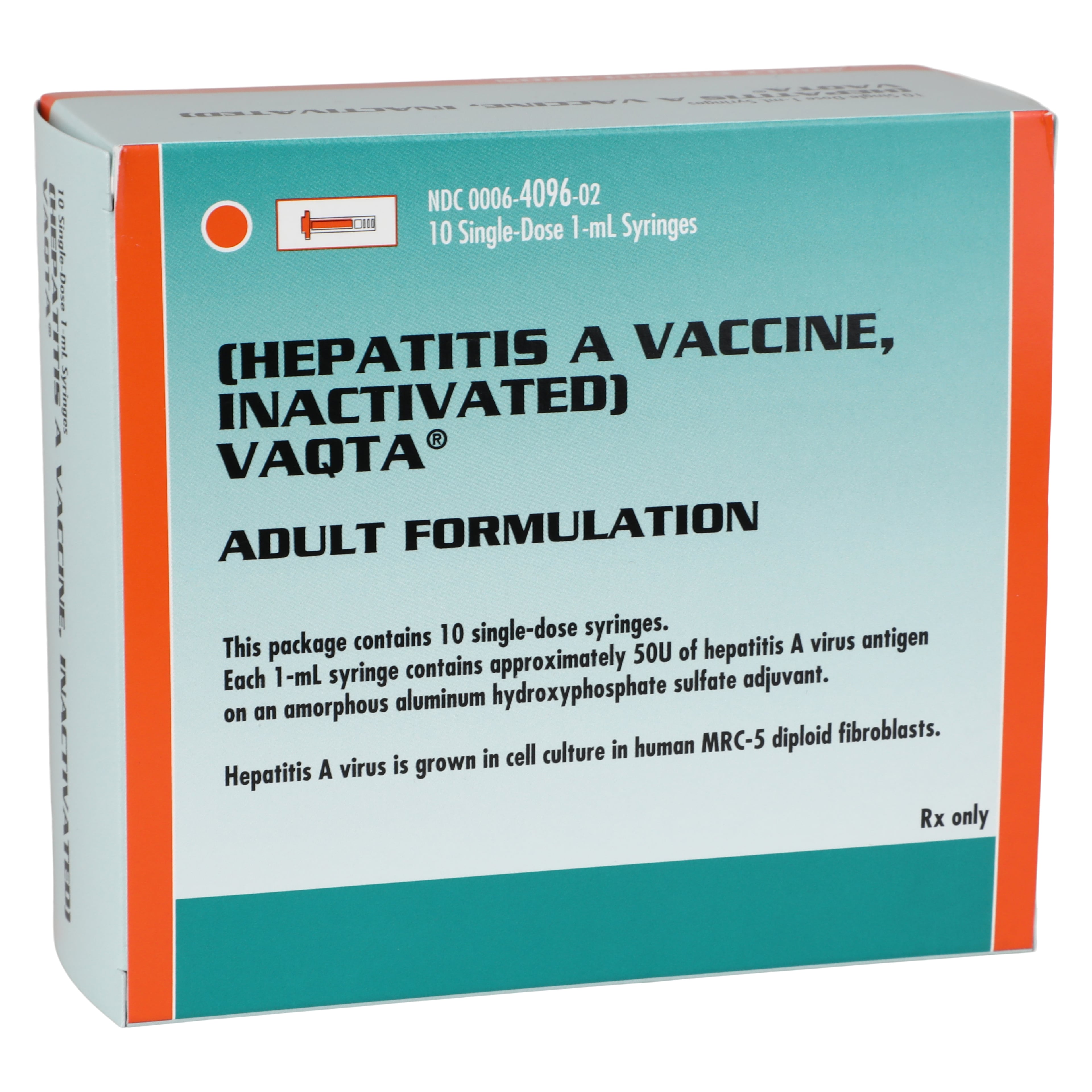 Vaqta Hepatitis A Adult Injectable, 50U, PFS, 1mL, 10/Package