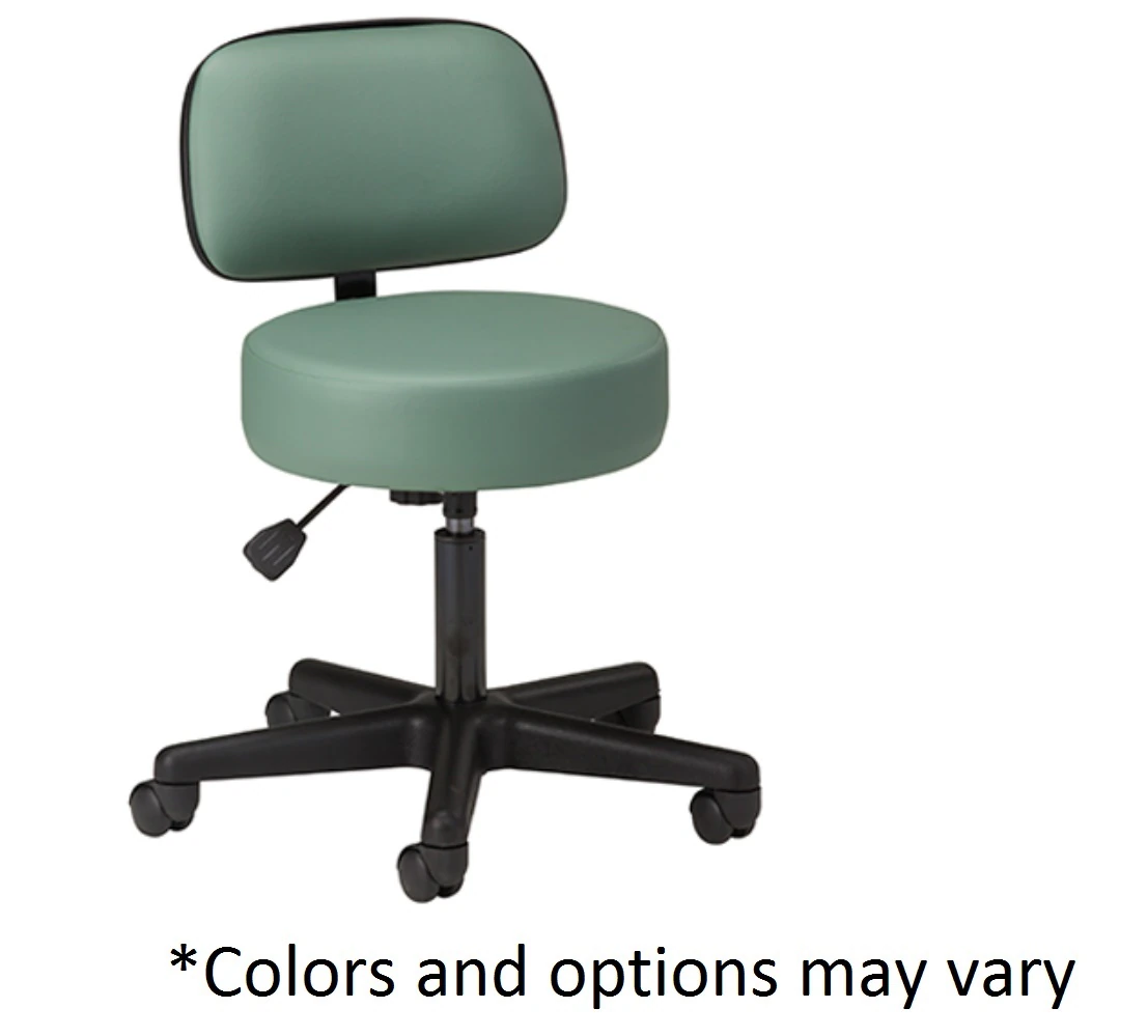 Clinton Industries Standard Series Pneumatic Exam Stool, 5-Caster Base, Backrest, 250 lb Capacity
