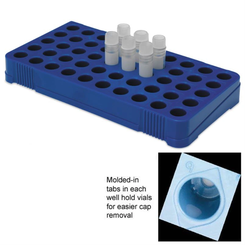 Marketlab EasyTurn Cryogenic Vial Rack, 50-Place, Blue, 4/Pack