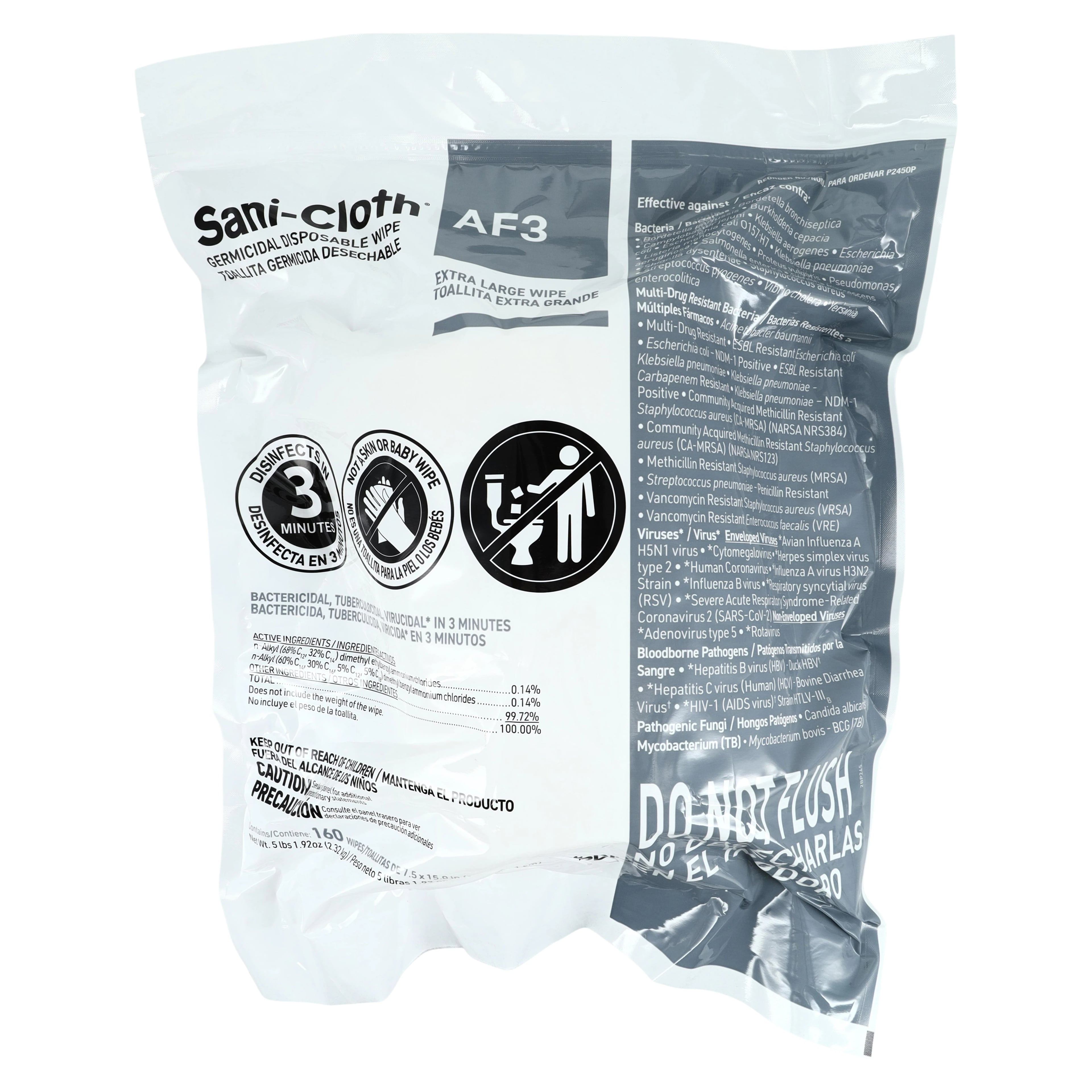 PDI Sani-Cloth AF3 Germicidal Disposable Wipes, 7.5" x 15", Alcohol & Fragrance Free, 160 Sheets/Pail, 2/Case, P2450P