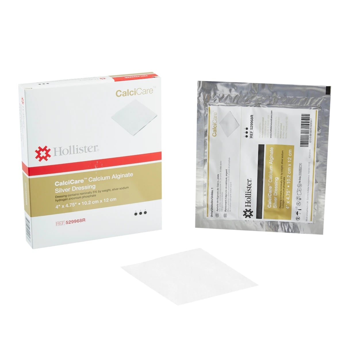 Calcicare CA/Ag Calcium Alginate Wound Dressing, 4" x 4-3/4", 6-Ply, Sterile, Silver, Non-Adhesive, Off-White, Absorbent