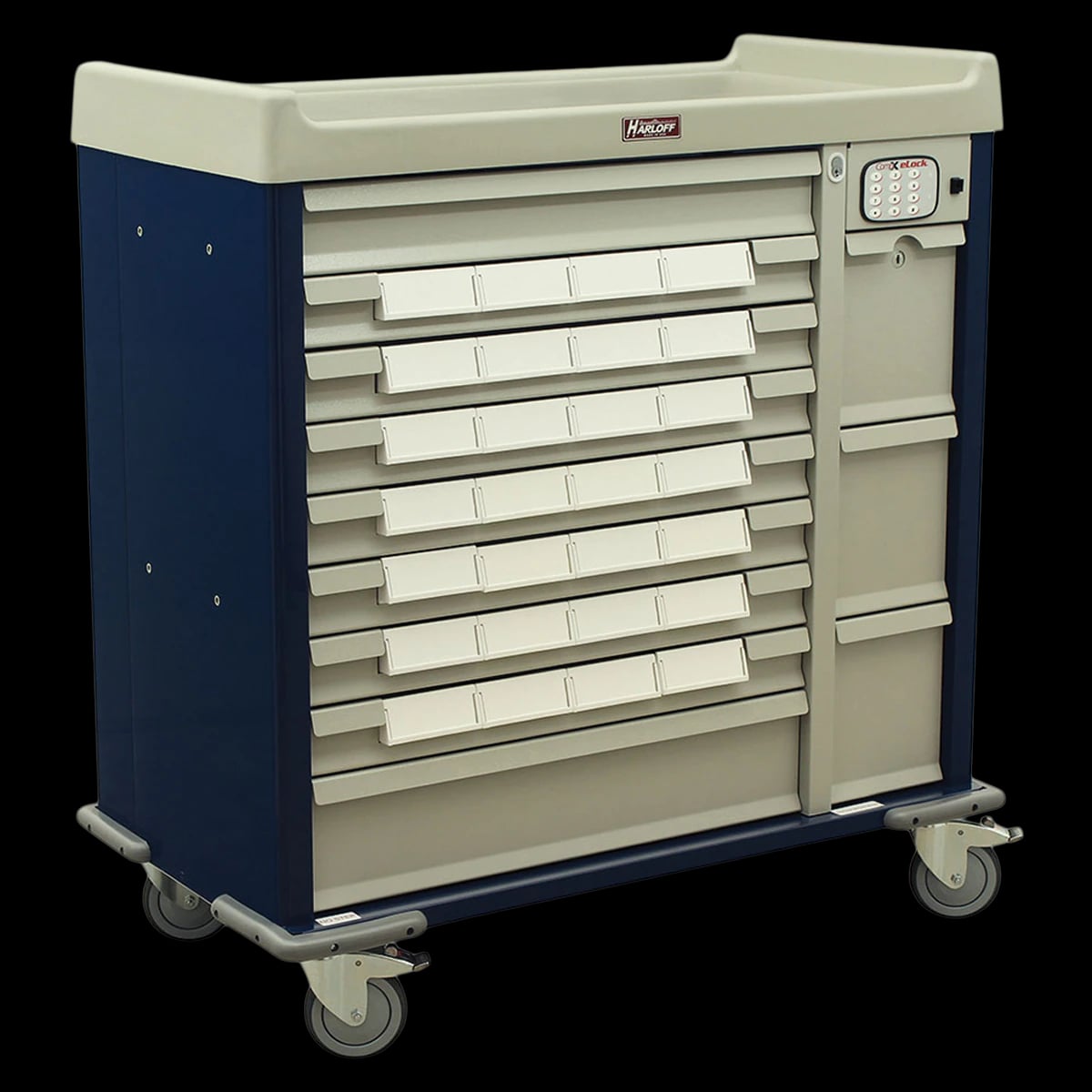 Harloff Manufacturing Medication Cart, 28-Bin, Mobile, 45-3/4" x 43" x 23-1/2"