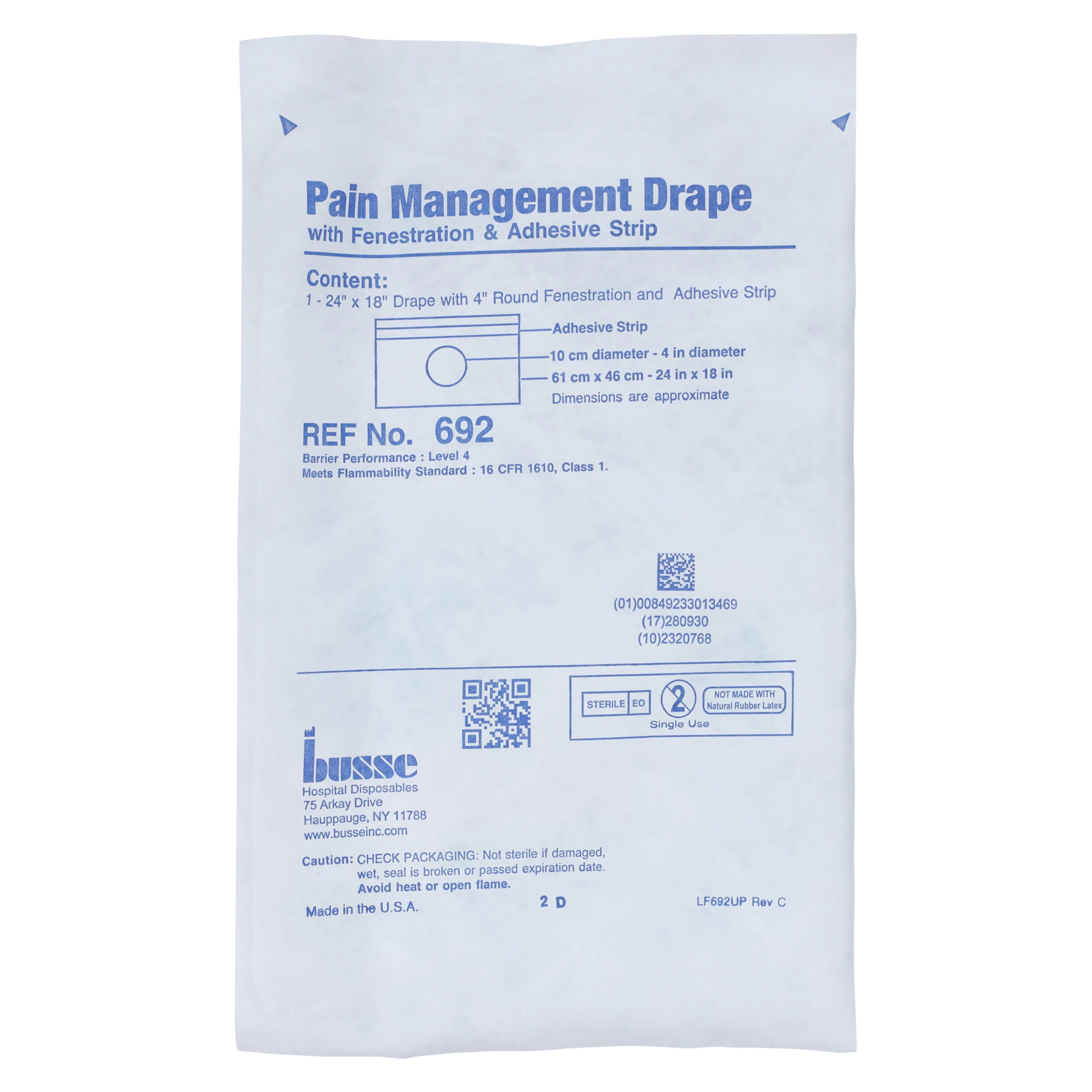 Busse Hospital Disposable Sterile Fenestrated Poly Drape, 18x24", 4" Fenestration, Blue